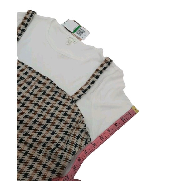 Self Esteem Women's Juniors' Printed Layer-Look Top Beige Large Plaid Coord New - Picture 14 of 16